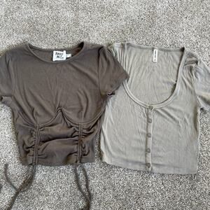 Ribbed Knit Y2K Crop Top Bustier Stretchy XS Lot Sunday Best & Princess Polly